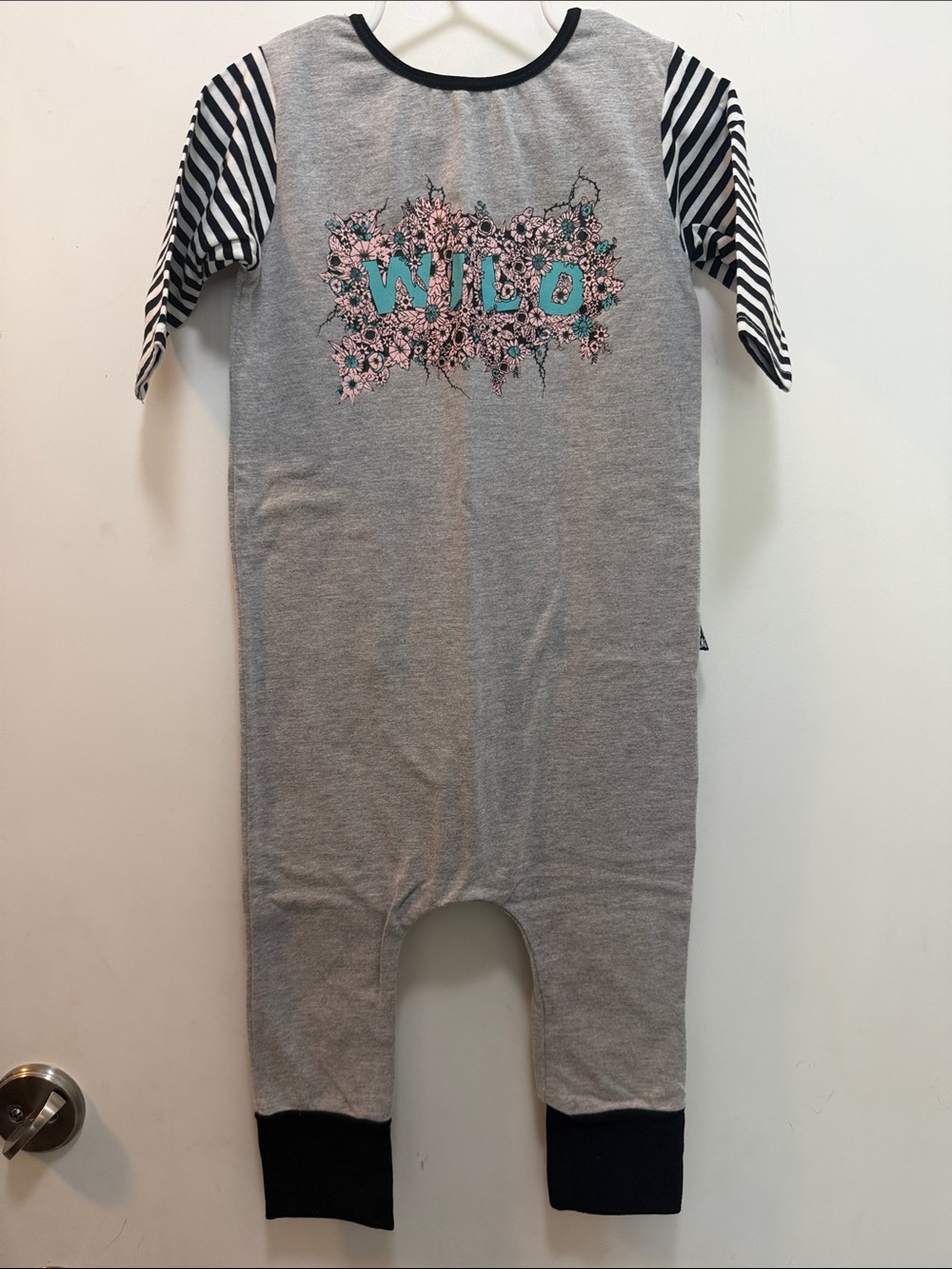 Kids Grey 'Wild' One-Piece Romper with Striped 3/4 Sleeves Size 2T